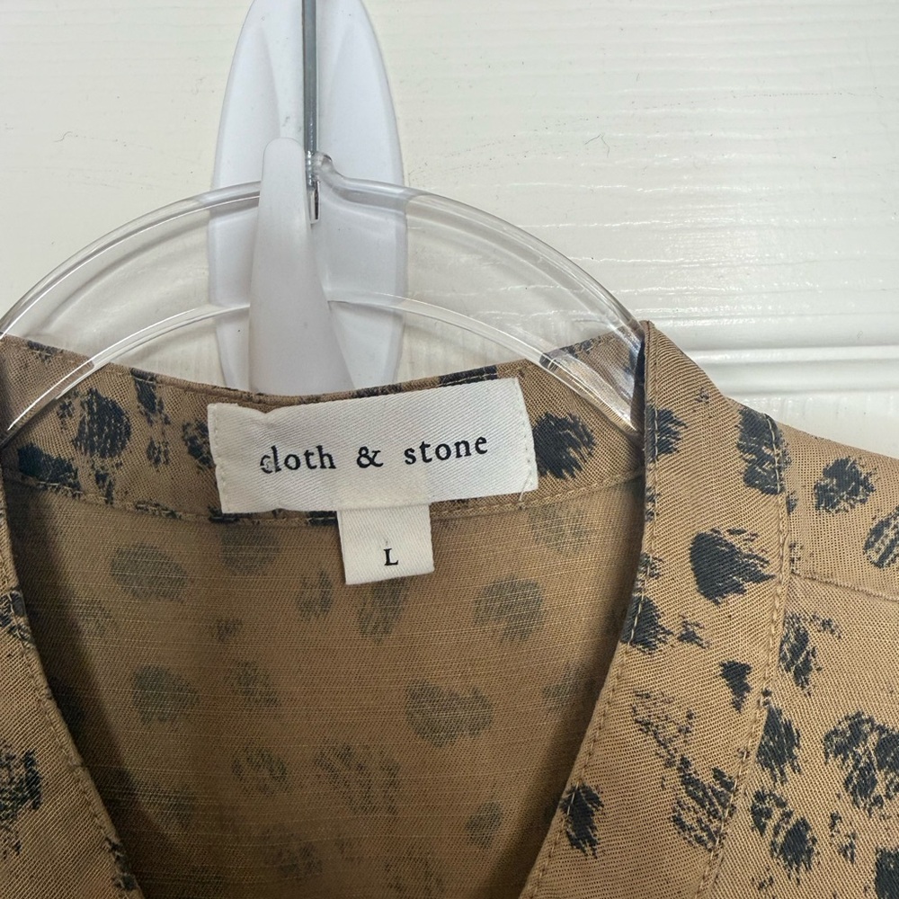 Cloth & Stone Leopard Print Maxi Shirt Dress Belted Button Front Size L Boho Chi - Picture 5 of 14